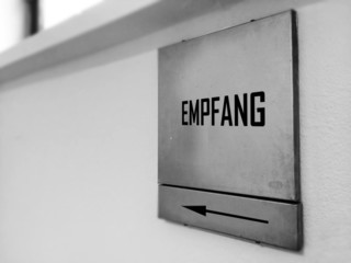 Empfang Schild Close-up 