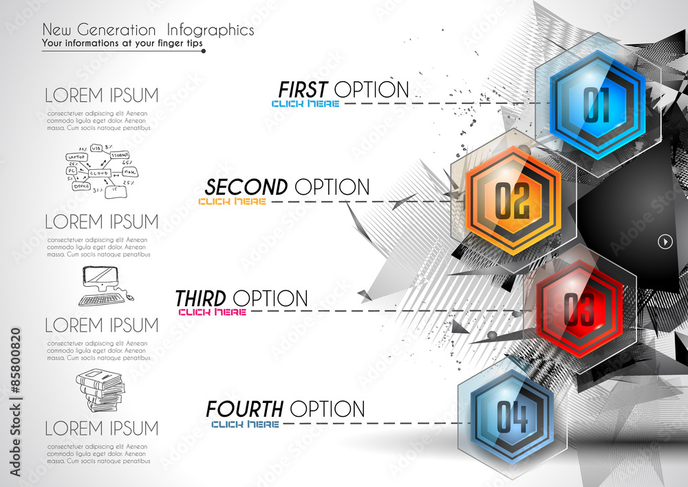 Poster infographic abstract template with multiple choices glass buttons