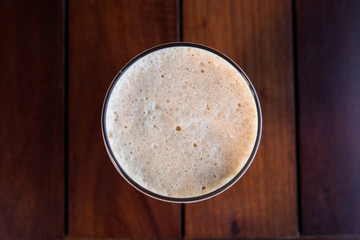 Ice shake coffee topview on wood background