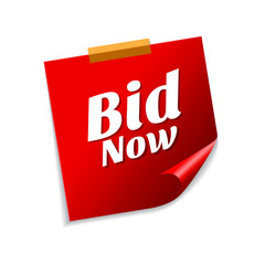Bid Now Red Sticky Notes Vector Icon Design