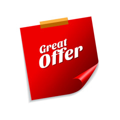 Great Offer Red Sticky Notes Vector Icon Design