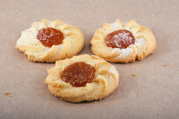 Three cookies on parchment