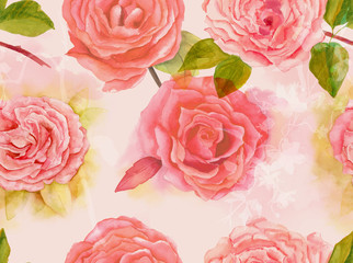 Vintage-styled watercolour roses seamless background pattern