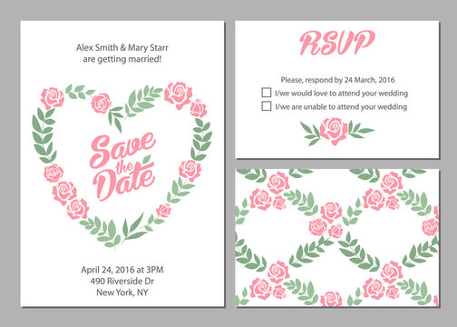 Wedding invitation card suite with daisy flower Templates and pattern.