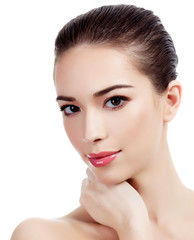 Fototapeta premium Beautiful face of young adult woman with clean fresh skin