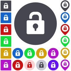 Unlock icon, button, symbol set