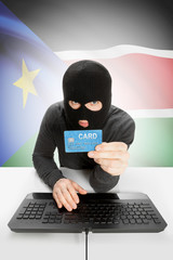 Cybercrime concept with national flag on background - South Sudan