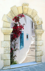 Traditional architecture of Oia village on Santorini island, Gre