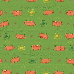 Happy pink piggies with green background