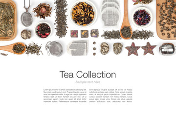 large tea selection on white background
