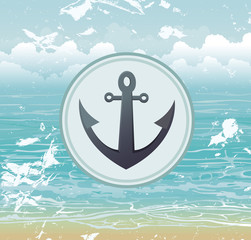 Naklejka premium Label of anchor and sea. Ocean vector.