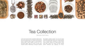 large tea selection on white background