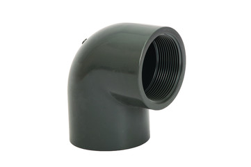 isolated gray pvc fetting elbow (SLIP X FPT) on white background