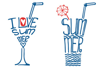 Glass in words I love summer.Typography Design