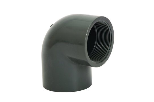 isolated gray pvc fetting elbow (SLIP X FPT) on white background