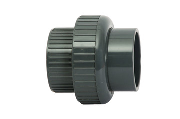 isolated gray union pvc fitting on white background