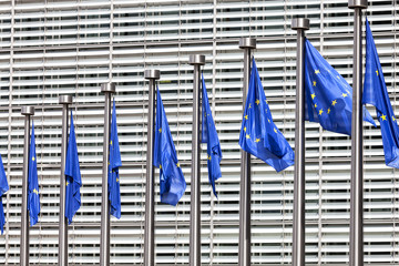 EU flags at European Commission in Brussels