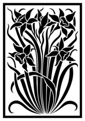 Vector black silhouette of flowers ornament. Figure bouquet in the form of a stencil