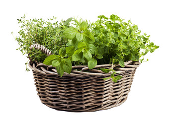 Fototapeta premium Assortment of fresh herbs in wicker basket