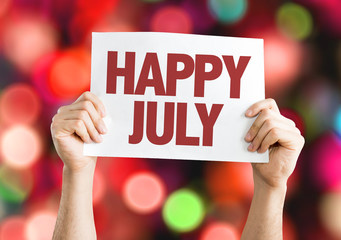 Happy July card with bokeh background
