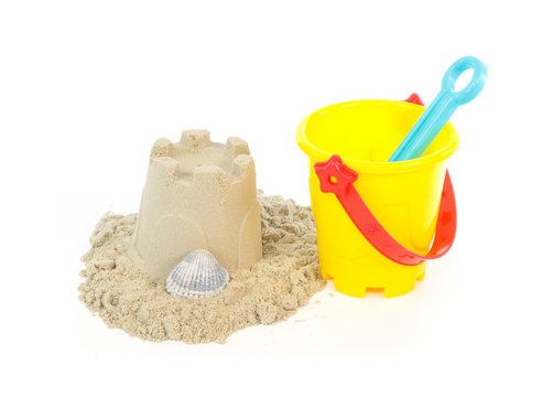 Sand castle built with a toy bucket