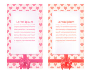 Two Beautiful greeting cards with red bows and copy space. Happy