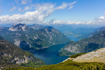 Naklejka na ściany i meble Beautiful landscape of mountains and lake on summertime in Austria, Europe.