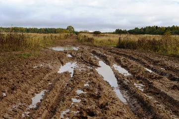 Rolgordijnen Messy rural dirt road after the rain © Vic