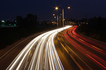 Fototapeta na wymiar Long exposure night shot of highway