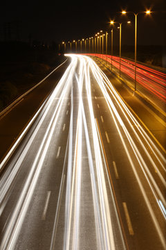 Long exposure night shot of highway