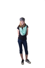 Confident preteen isolated on white