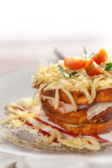 French toast with cheese and ham