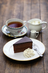 Obraz na płótnie Canvas homemade , Austrian chocolate cake and tea
