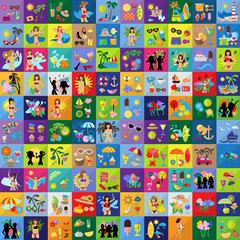 Obraz na płótnie Canvas Summer Flat Icons Set: Vector Illustration, Graphic Design. Collection Of Colorful Icons. For Web, Websites, Print, Presentation Templates, Mobile Applications And Promotional Materials
