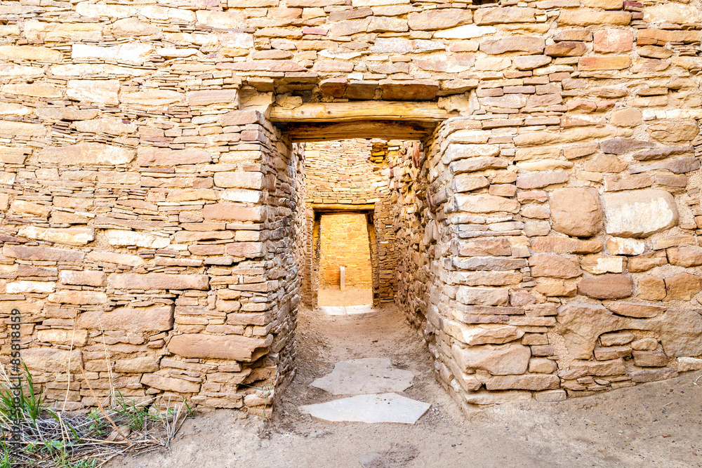 Wall mural buildings in chaco culture national historical park, nm, usa