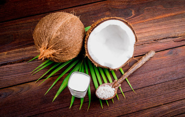 Coconut and coconut milk in glass
