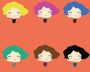  Little Girls Characters collection on flat backround