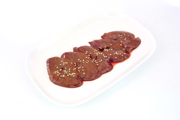 Fresh raw veal liver slices