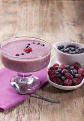  Smoothies of frozen raspberries and   blueberries and   with yo