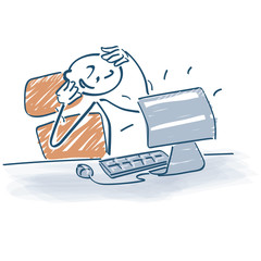Strichmännchen am Schreibtisch  und Computerlösung