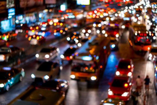 Abstract blur of traffic jam in night time of Bangkok city.