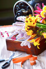 Flowers with old sewing-machine