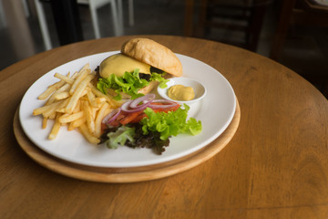 cheese burger with French fries