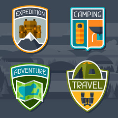 Set of tourist camping badge and label