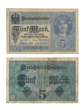 Historische Banknote, Fünf Mark Geldschein