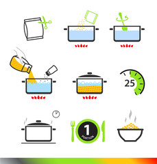 Cooking instruction icons isolated on white background. Vector illustration