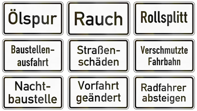 Collection of German supplementary road signs regarding road conditions