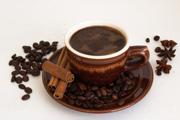 Coffee in ceramic cup.