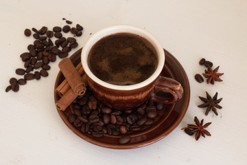 Coffee in ceramic cup.
