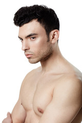 Fototapeta premium Charming and handsome man face over a white background